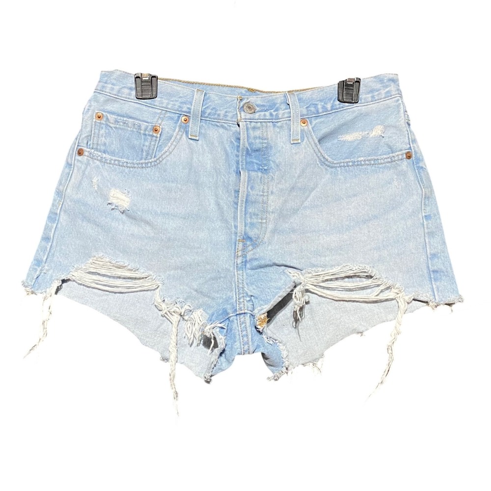 Levis 501 Original High Rise Distressed Denim Cut Off Shorts Light Wash W30 Y2K‎